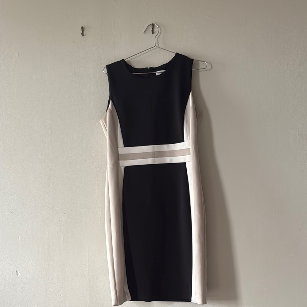 Calvin Klein Black and Cream Midi Dress